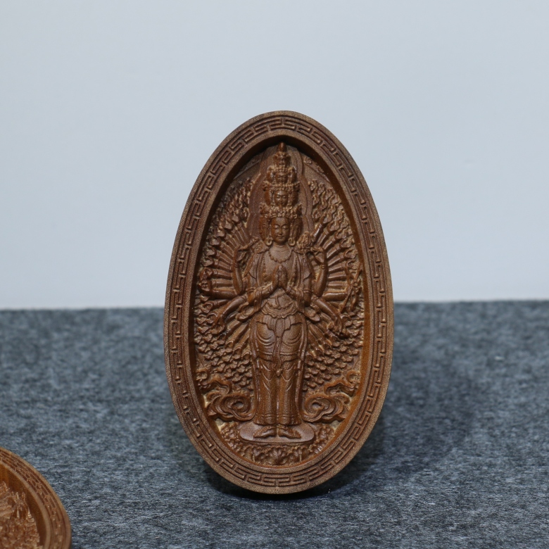 印度老山檀香木雕千手观音黑肉老料吊坠香牌木牌迈索尔料雕刻文玩