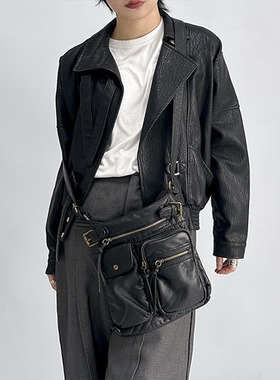 YAU大树 多口袋电工包Y2K斜挎包下北泽复古单肩包多拉链腋下包