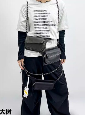 YAU大树 辣妹链条包做旧手机包复古小方包旅行防盗随身小包boho