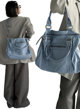 YAU大树 春夏奶乎乎蓝色单肩包韩范斜挎包柔软云朵包大容量机车包