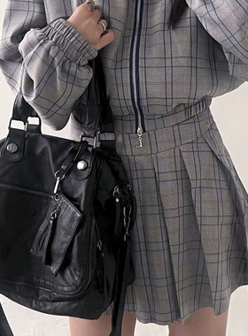 YAU大树 复古机车包辣妹拖特包y2k暗黑大容量单肩斜挎包小众通勤