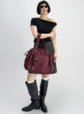 YAU大树可露丽风复古机车包樱桃红辣妹腋下包通勤包y2k斜挎托特包