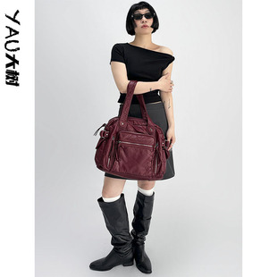 YAU大树可露丽风复古机车包樱桃红辣妹腋下包通勤包y2k斜挎托特包