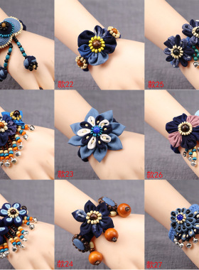 新款流行饰品手环女蓝染手链云南特色手串丽江民族风扎染布艺手绳