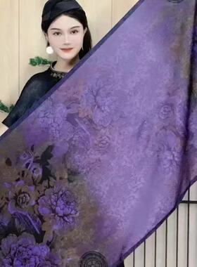 春秋新款仿香云纱丝巾双面复古印花长巾新中式国风围巾女薄款披肩