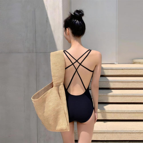 性感绑带露背显瘦连体泳衣女