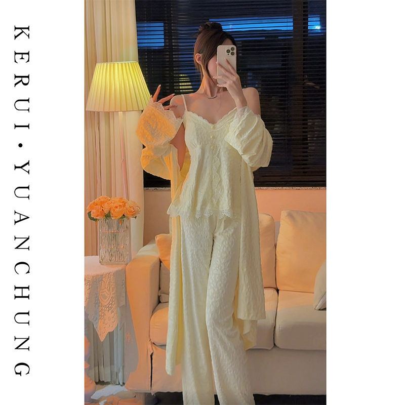 【冬日恋岛】秋冬海岛绒三件套毛毛睡袍女显瘦高级保暖睡衣