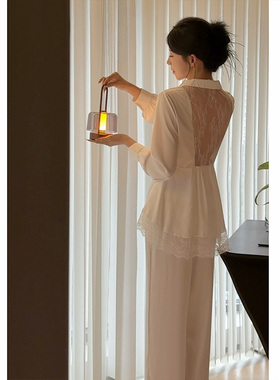 【白羽Lvory】法式女收腰显瘦可外穿长袖长裤睡衣家居服