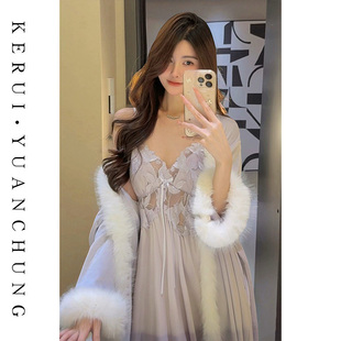 加绒睡袍吊带女性感纯欲高级新款 秋冬法式 成熟贵妇 克拉Crush