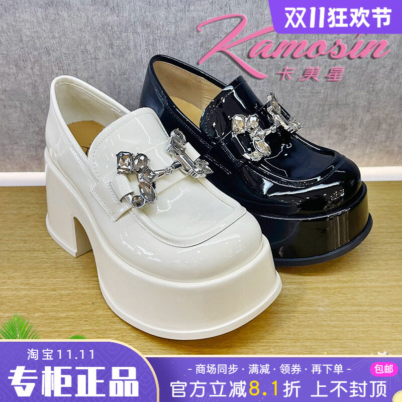 正品卡美星女鞋热销春季新款粗跟高跟圆头英伦风单鞋舒适时尚