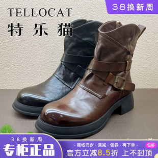 正品TELLOCAT特乐猫女靴热销秋新款粗跟中跟真皮短靴舒适个性
