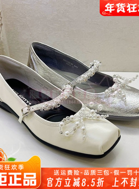 正品Kiss Kitty女鞋2025春季新款方头蝴蝶结小皮鞋单鞋SA65122-82