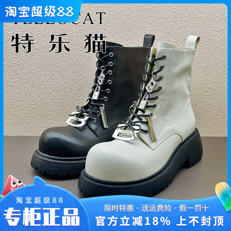正品TELLOCAT特乐猫女靴2025冬新款中跟厚底休闲系带高帮时尚