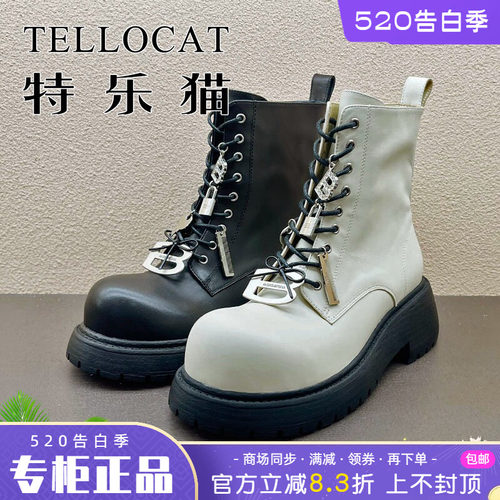 正品TELLOCAT特乐猫女靴2025冬新款中跟厚底休闲系带高帮时尚