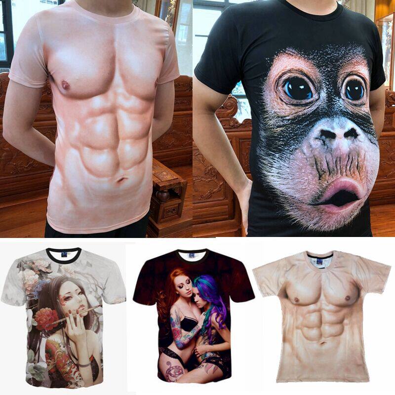 肌肉男t恤个性奇葩搞怪夜店男女衣服 3d立体创意印花半袖圆领短袖