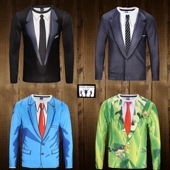 搞怪肌肉长袖 创意假西装 男士 T恤年会表演恶搞笑道具3d印花上衣服