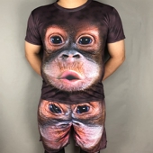 新款 创意3D印花抖音大猩猩短袖 t恤男沙滩短裤 2020年夏季 猴子套装