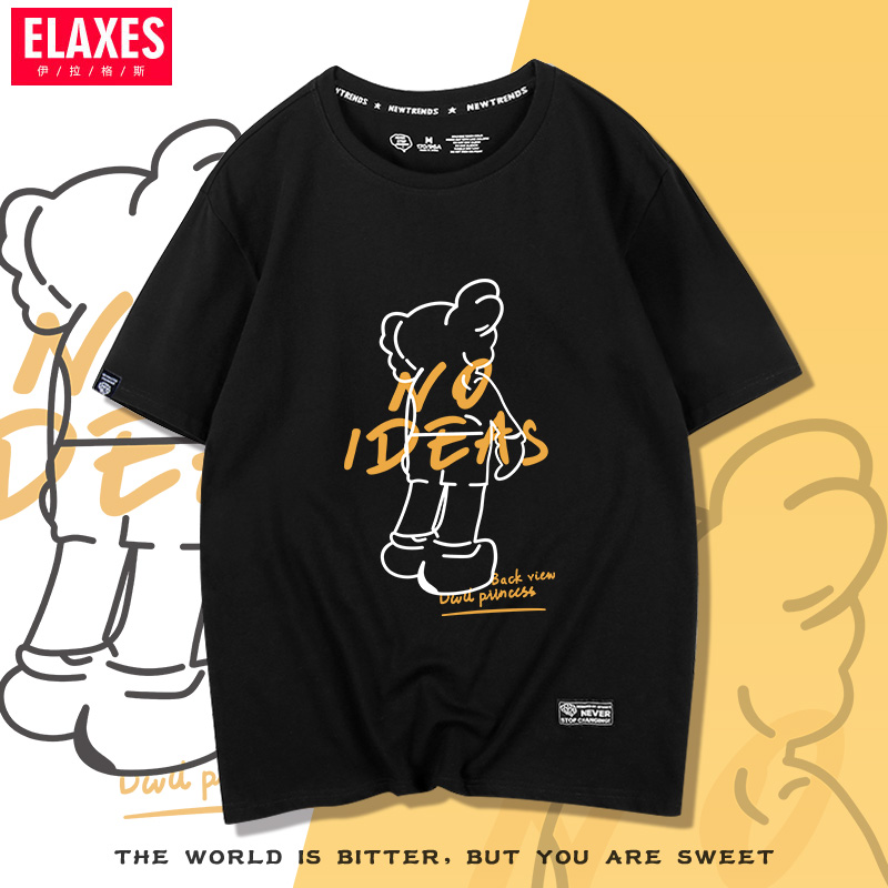 芝麻街元素T恤网红爆款简笔画原创2026新春男女同款情侣短袖棉料