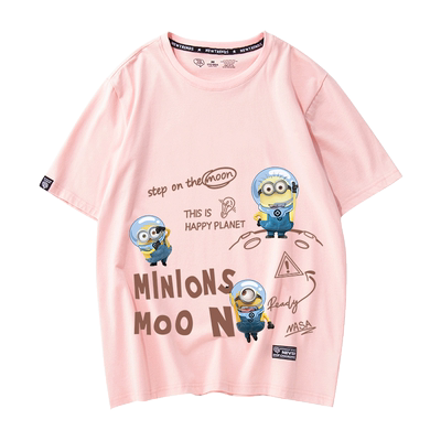 卡通联名小黄人短袖T恤女可爱洋气学院风涂鸦设计感纯棉情侣装夏