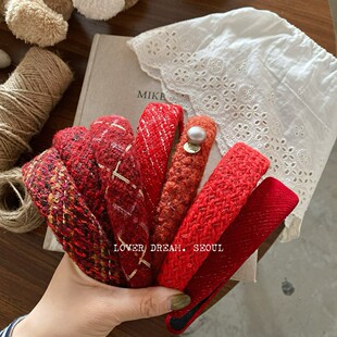 韩版新款红色氛围感针织海绵发箍高卢顶压头发饰简约百搭发箍发饰