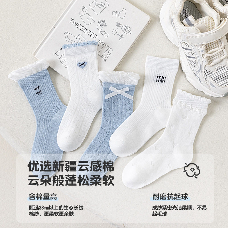 手工缝头儿童袜子26夏季新款网眼卡通蝴蝶结女童学院风潮袜中筒袜