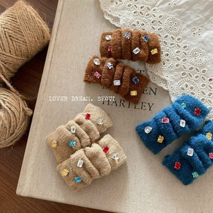 韩国新款秋冬轻奢毛线抓夹时髦闪钻大号发量多BB发夹刘海侧边发夹