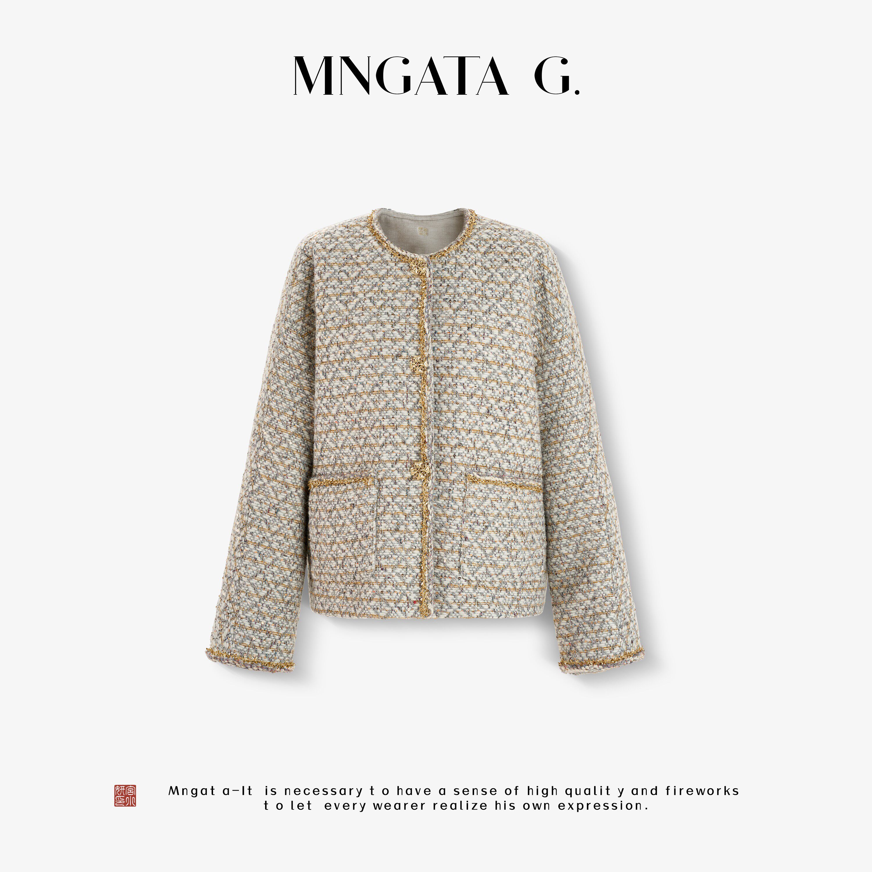 MNGATA G.宫小妍 幻彩编织 粗花呢绵羊毛鹅绒百搭秋冬外套5080174