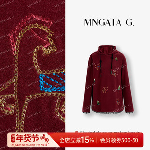 宫小妍【圣诞马】连帽刺绣新中式休闲宽松秋冬卫衣50925