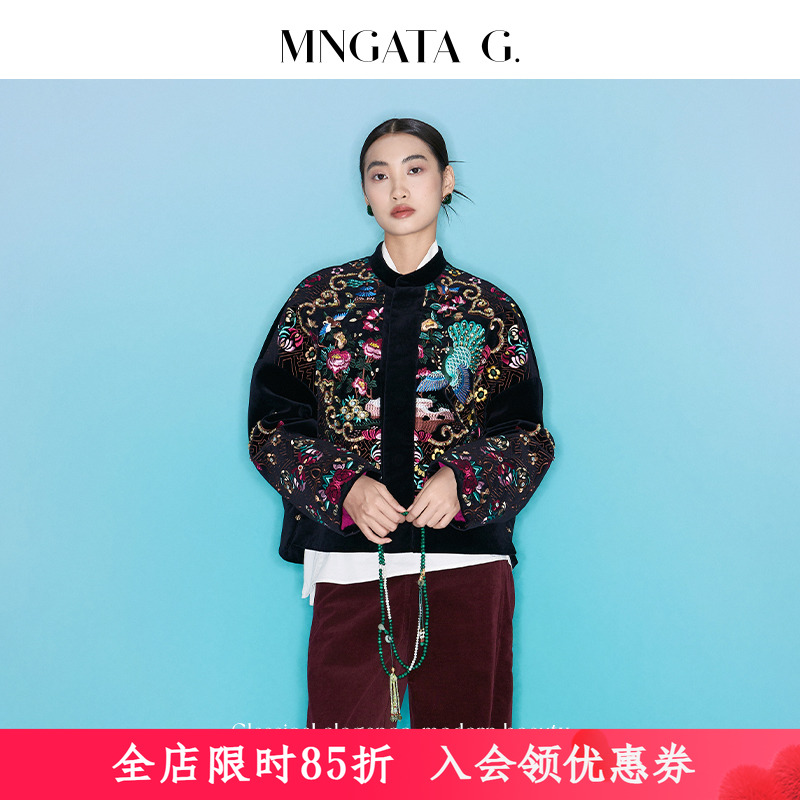 MNGATA G.宫小妍【苏绣手工珠·凤喜牡丹】棉新中式国风外套