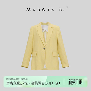 女装 亚麻波嬉新中式 百搭26春西服外套412231 景泰蓝 宫小妍