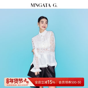 宫小妍【云端】新中式立领蕾丝镂空花瓣长袖上衣6010608