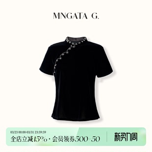 穿搭立领国风上衣6020806 丝绒钉珠新中式 宫小妍 若梦