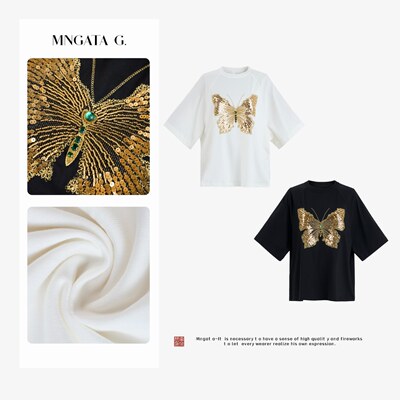 曼加塔【绿金蝶】纯棉夏日新中式中国风休闲短袖5051358