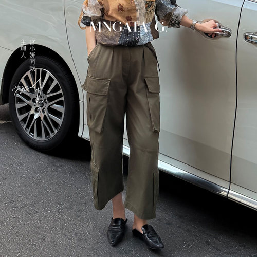 宫小妍纯棉多口袋工装九分裤