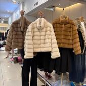 横条纹仿貂毛立领环保毛毛外套女短款 2025冬新款 气质加棉皮草上衣