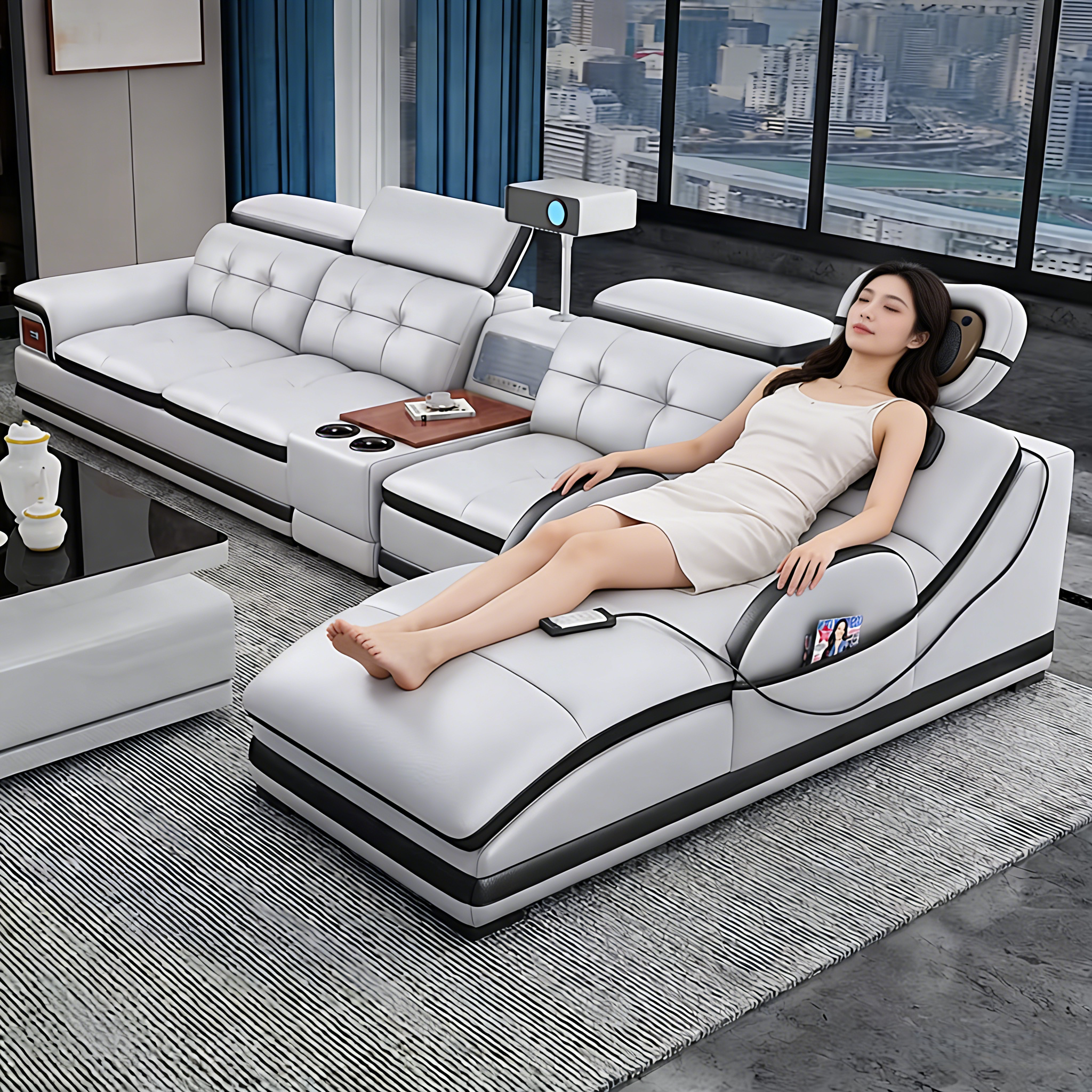 新款真皮沙发现代简约电动按摩真皮沙发客厅多功能转角皮沙发