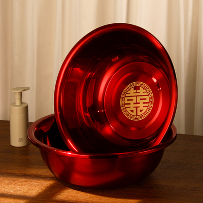 结婚喜盆嫁妆用品不锈钢红洗脸盆
