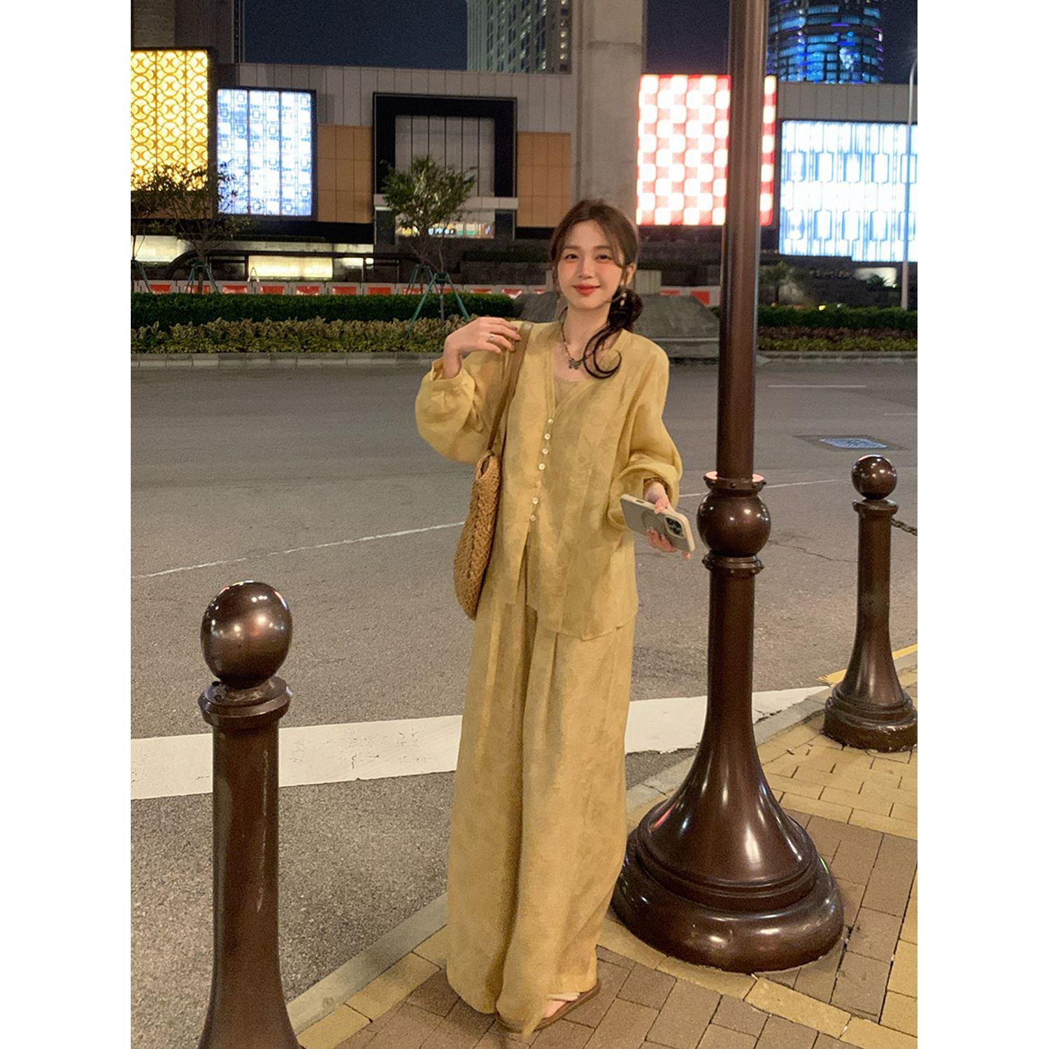 国色芳华 新中式套装女衬衫吊带长裤装春夏季新款慵懒国风三件套