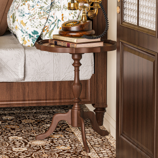 谷及 复古边几客厅沙发边柜卧室床头床边柜可移动小桌子 实木美式