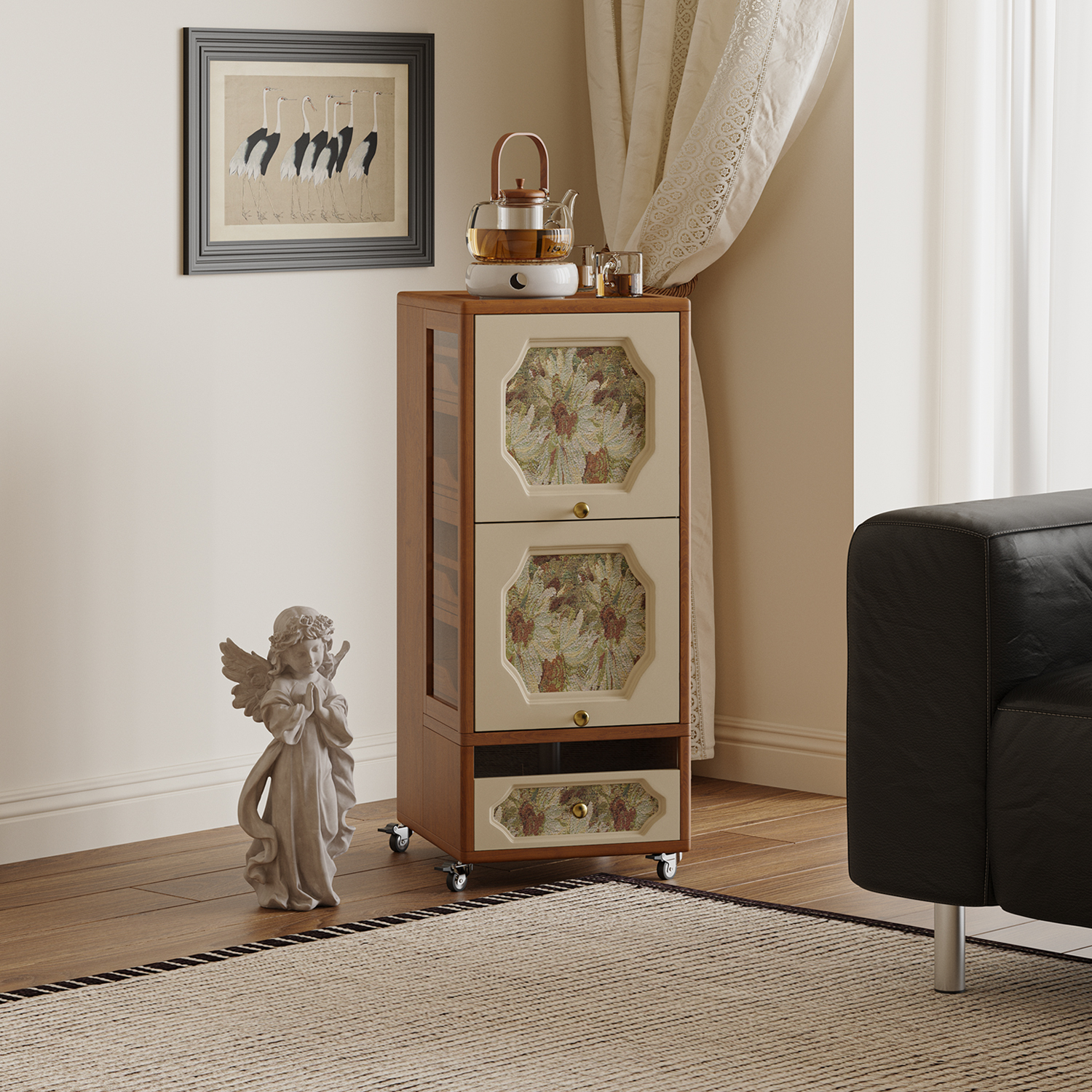 谷及中古印花茶具收纳柜实木边几