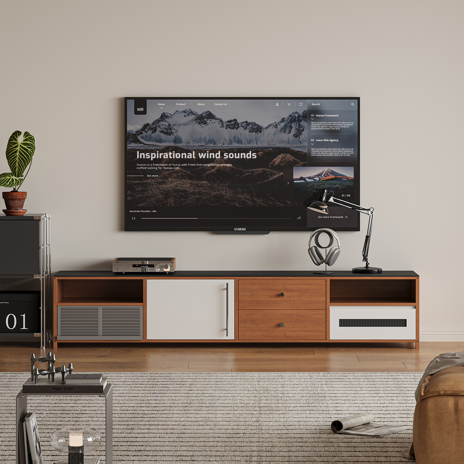 谷及复古简约质感电视柜实木储物