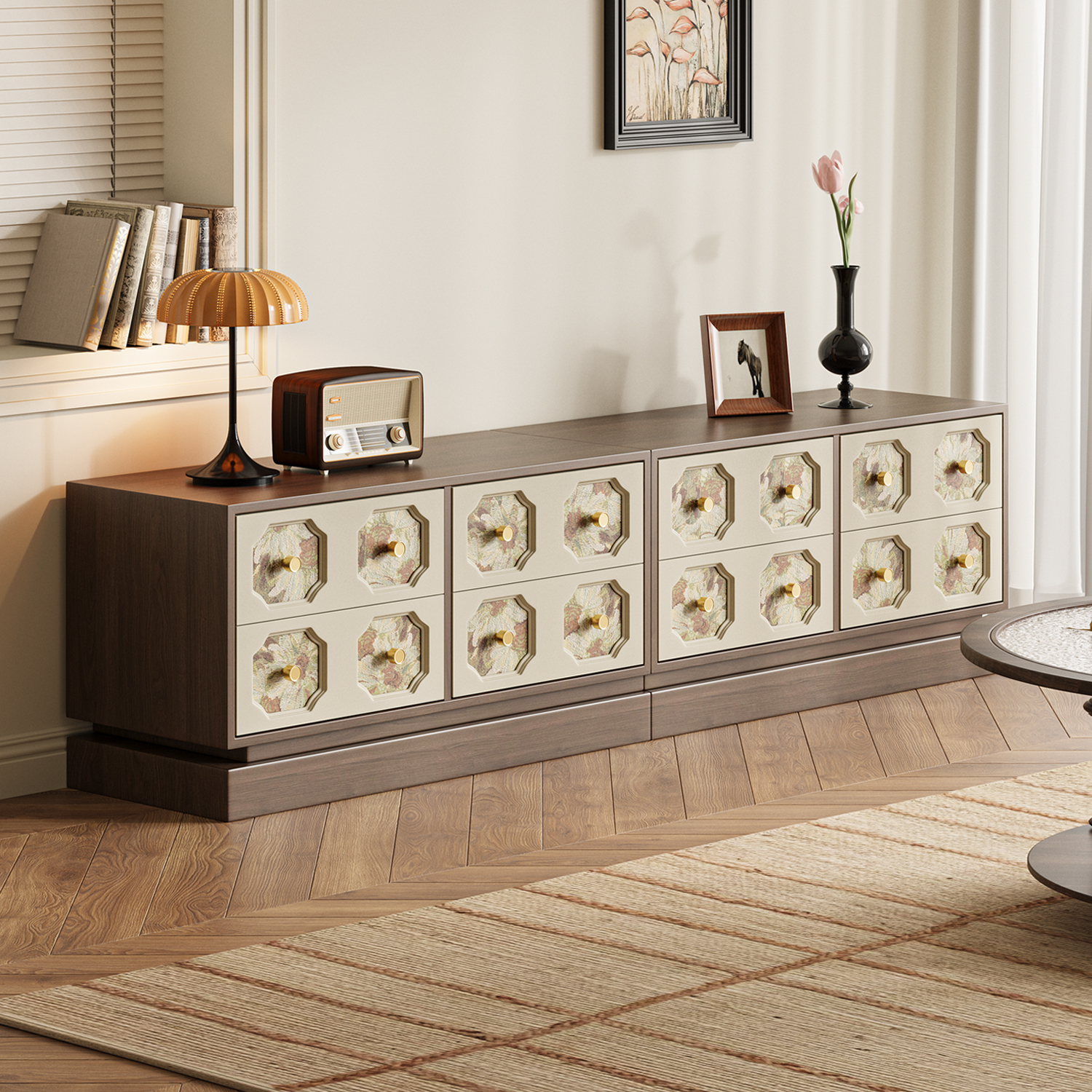 谷及中古风储藏木电视柜边柜