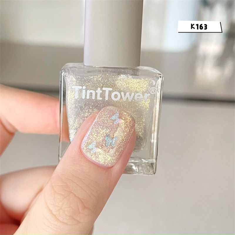 TintTower指甲油极光蝴蝶免烤快干水性无味可撕拉新款显爆闪亮片
