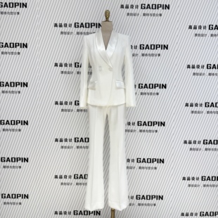 修身 女喇叭裤 气质韩版 收腰短款 礼服 新款 小西装 小个子白色西服套装