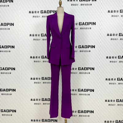 2026春秋紫色修身西装套装