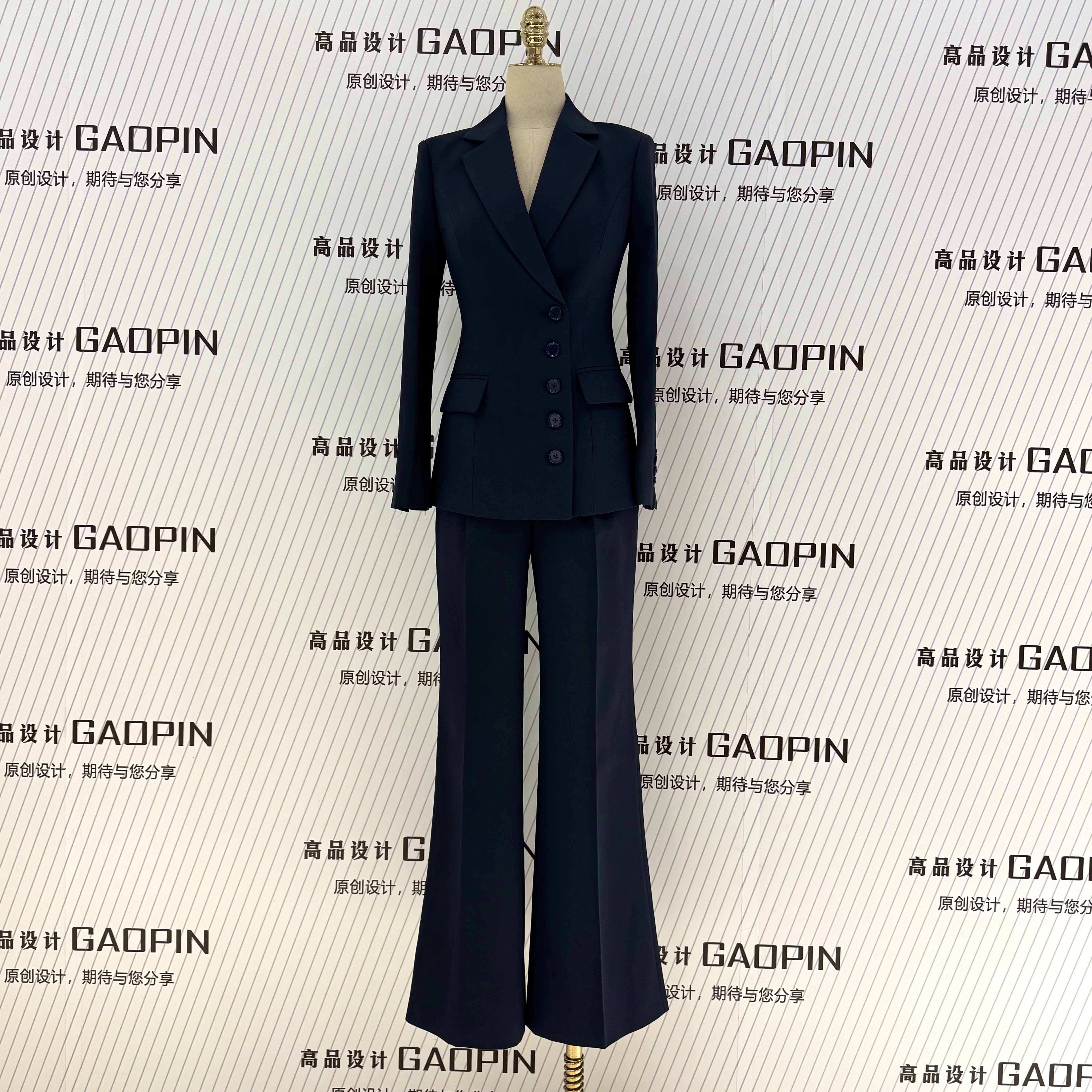 藏蓝色通勤阔腿裤西服女