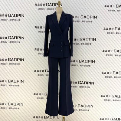 藏蓝色通勤阔腿裤西服女