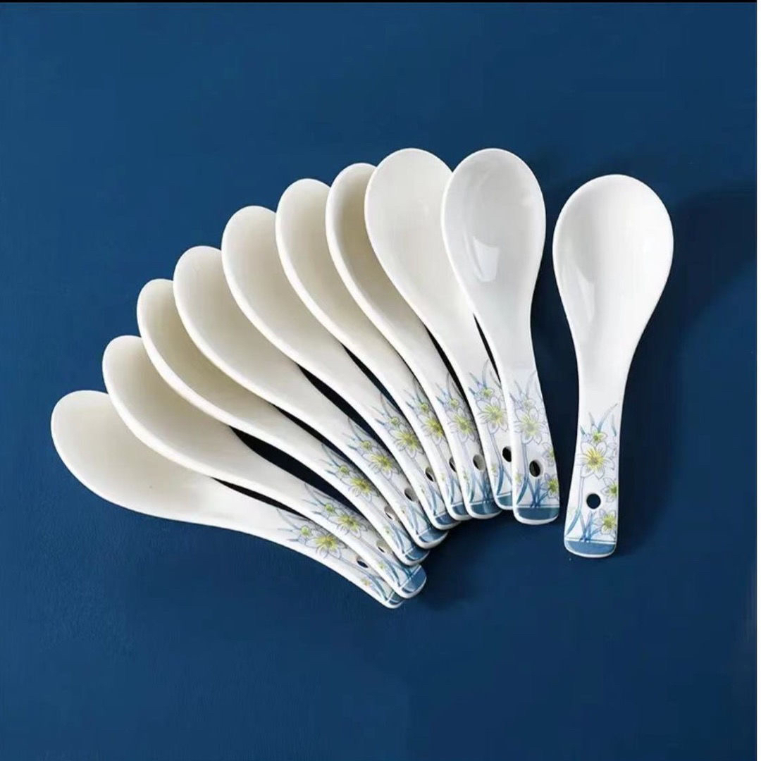 水仙花陶瓷小汤勺家用陶瓷汤勺微波炉适用小勺子网红釉下彩