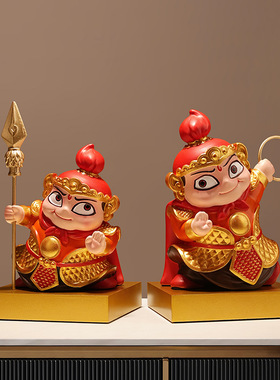 国潮可爱哪吒门神手办小摆件