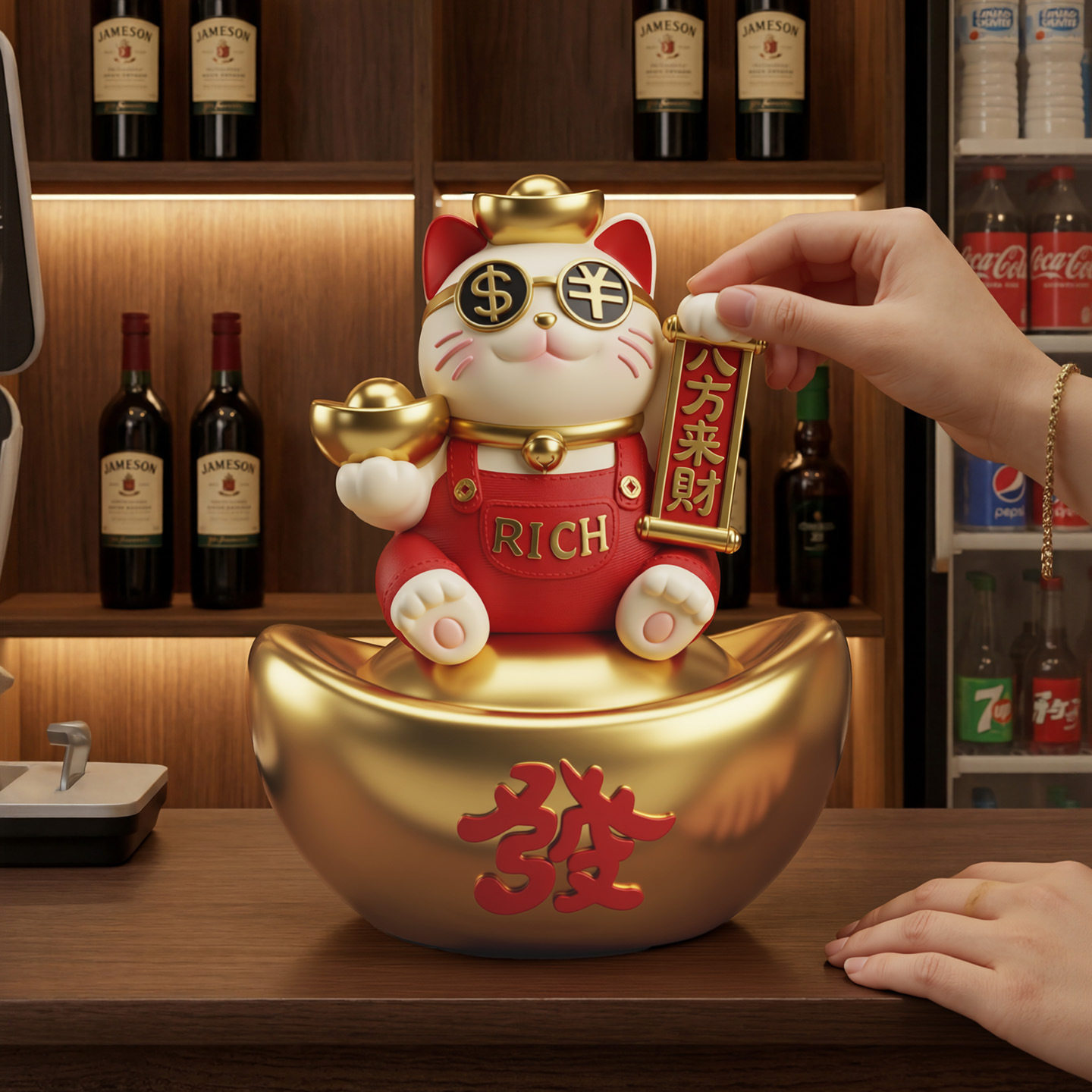 招财猫金元宝摆件店铺前台客厅酒柜装饰品创意存钱罐乔迁开业礼物